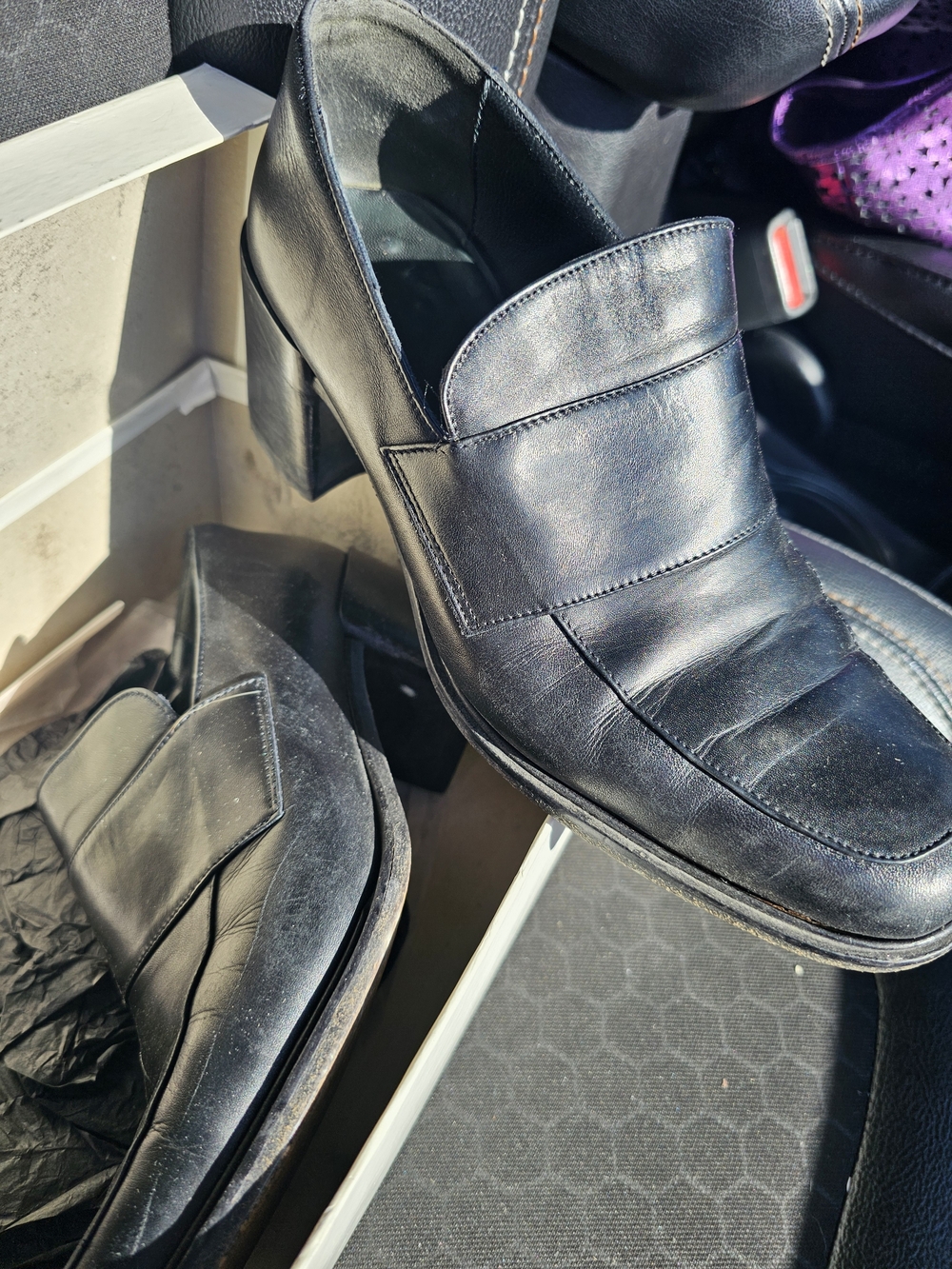 Classic Black Leather Women’s Heeled Loafers